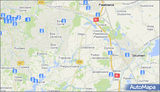 mapa Golasowice, Golasowice na mapie Targeo