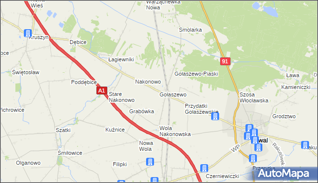 mapa Gołaszewo gmina Kowal, Gołaszewo gmina Kowal na mapie Targeo