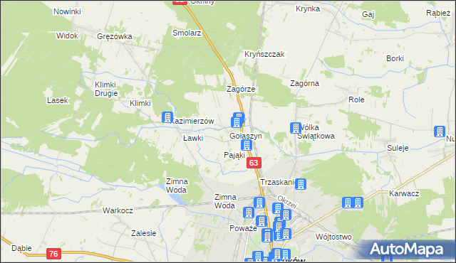 mapa Gołaszyn gmina Łuków, Gołaszyn gmina Łuków na mapie Targeo