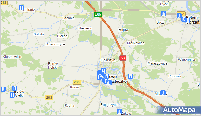 mapa Gołaszyn gmina Nowe Miasteczko, Gołaszyn gmina Nowe Miasteczko na mapie Targeo