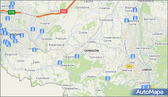 mapa Goleszów powiat cieszyński, Goleszów powiat cieszyński na mapie Targeo