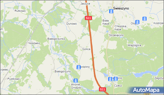 mapa Golica gmina Świeszyno, Golica gmina Świeszyno na mapie Targeo