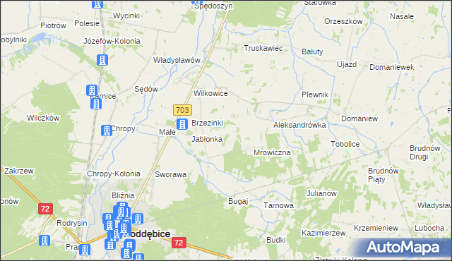 mapa Golice gmina Poddębice, Golice gmina Poddębice na mapie Targeo