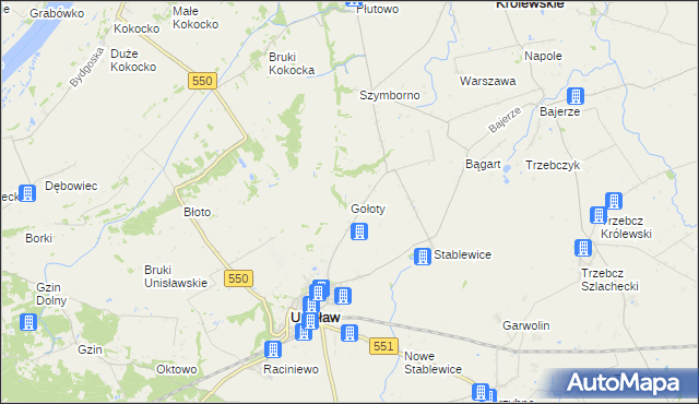 mapa Gołoty gmina Unisław, Gołoty gmina Unisław na mapie Targeo