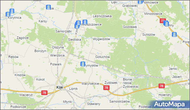 mapa Gołuchów gmina Kije, Gołuchów gmina Kije na mapie Targeo