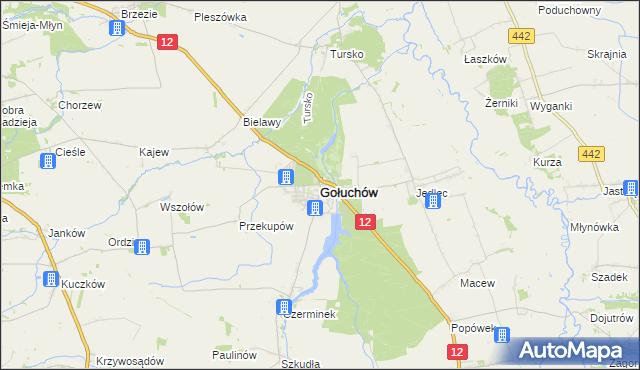 mapa Gołuchów powiat pleszewski, Gołuchów powiat pleszewski na mapie Targeo