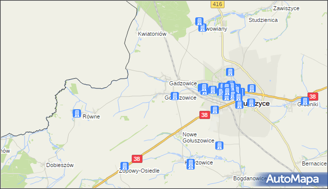 mapa Gołuszowice, Gołuszowice na mapie Targeo