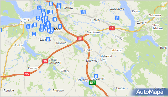 mapa Górka gmina Ostróda, Górka gmina Ostróda na mapie Targeo