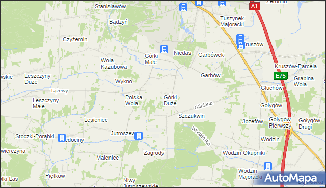 mapa Górki Duże gmina Tuszyn, Górki Duże gmina Tuszyn na mapie Targeo