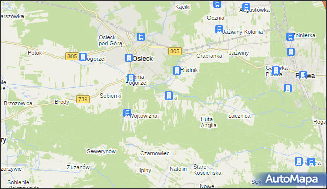 mapa Górki gmina Osieck, Górki gmina Osieck na mapie Targeo