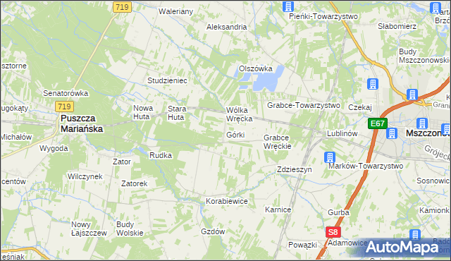 mapa Górki gmina Puszcza Mariańska, Górki gmina Puszcza Mariańska na mapie Targeo