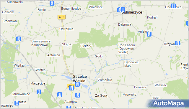 mapa Górki gmina Strzelce Wielkie, Górki gmina Strzelce Wielkie na mapie Targeo