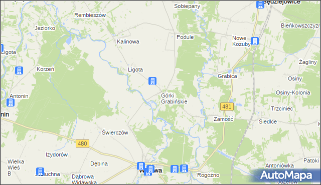 mapa Górki Grabińskie, Górki Grabińskie na mapie Targeo