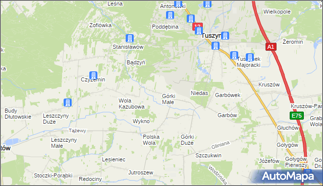 mapa Górki Małe gmina Tuszyn, Górki Małe gmina Tuszyn na mapie Targeo