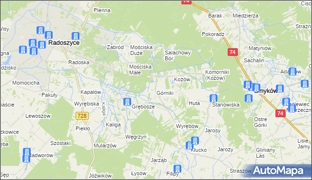 mapa Górniki gmina Radoszyce, Górniki gmina Radoszyce na mapie Targeo