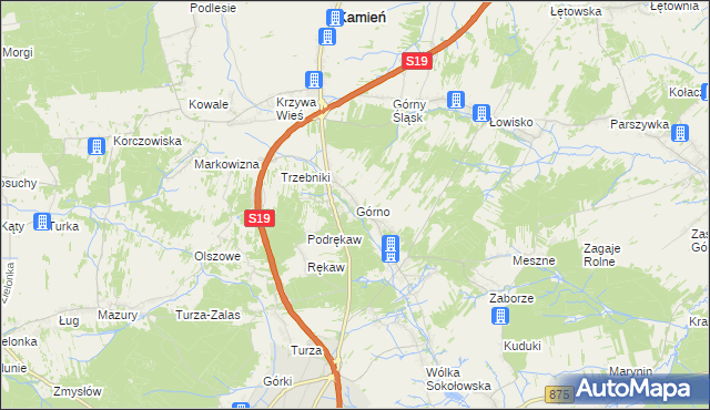 mapa Górno gmina Sokołów Małopolski, Górno gmina Sokołów Małopolski na mapie Targeo