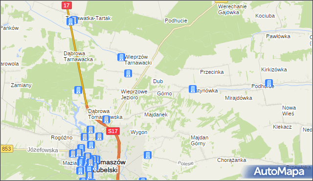 mapa Górno gmina Tomaszów Lubelski, Górno gmina Tomaszów Lubelski na mapie Targeo