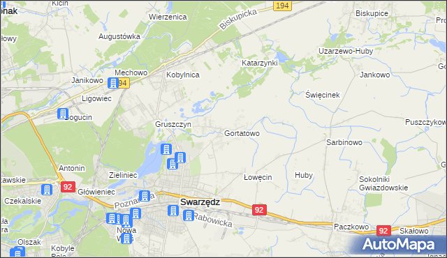mapa Gortatowo gmina Swarzędz, Gortatowo gmina Swarzędz na mapie Targeo