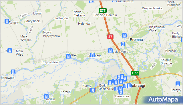 mapa Góry gmina Promna, Góry gmina Promna na mapie Targeo