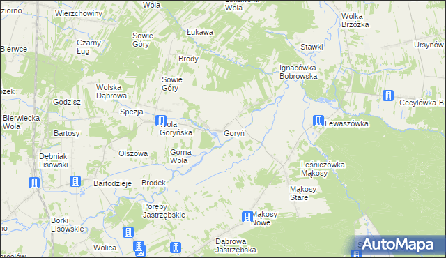 mapa Goryń gmina Jastrzębia, Goryń gmina Jastrzębia na mapie Targeo