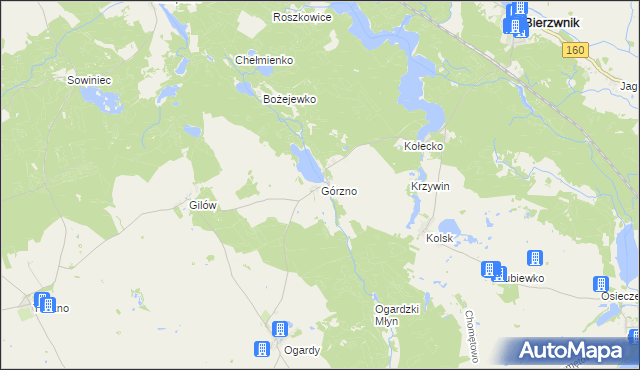 mapa Górzno gmina Bierzwnik, Górzno gmina Bierzwnik na mapie Targeo