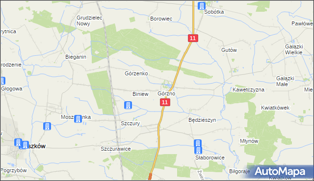 mapa Górzno gmina Ostrów Wielkopolski, Górzno gmina Ostrów Wielkopolski na mapie Targeo