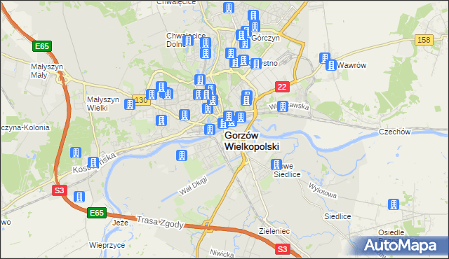 mapa Gorzów Wielkopolski, Gorzów Wielkopolski na mapie Targeo