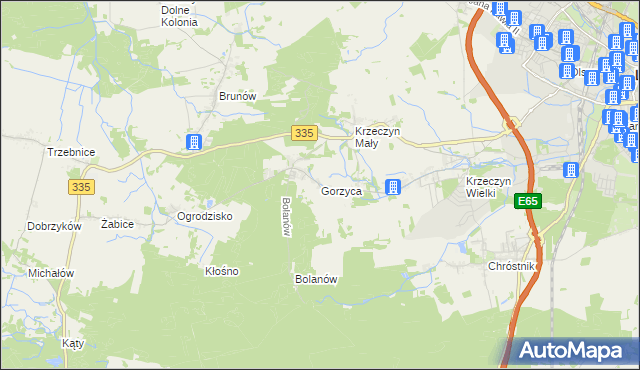 mapa Gorzyca gmina Lubin, Gorzyca gmina Lubin na mapie Targeo