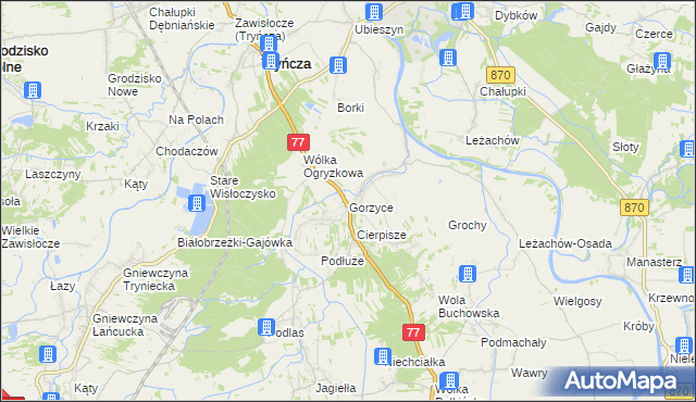 mapa Gorzyce gmina Tryńcza, Gorzyce gmina Tryńcza na mapie Targeo