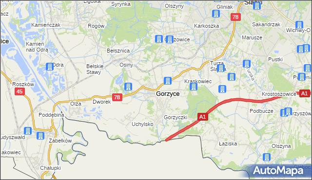 mapa Gorzyce powiat wodzisławski, Gorzyce powiat wodzisławski na mapie Targeo