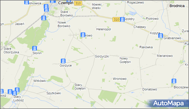 mapa Gorzyczki gmina Czempiń, Gorzyczki gmina Czempiń na mapie Targeo