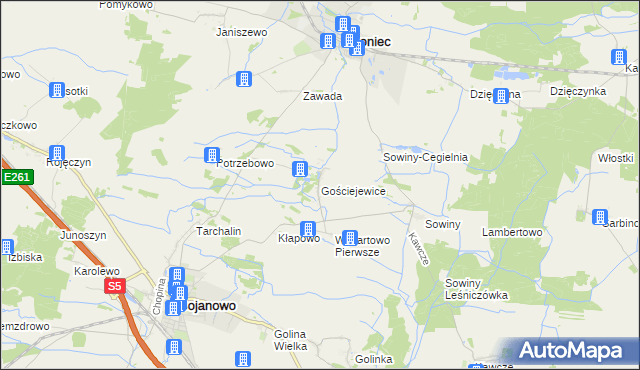 mapa Gościejewice, Gościejewice na mapie Targeo