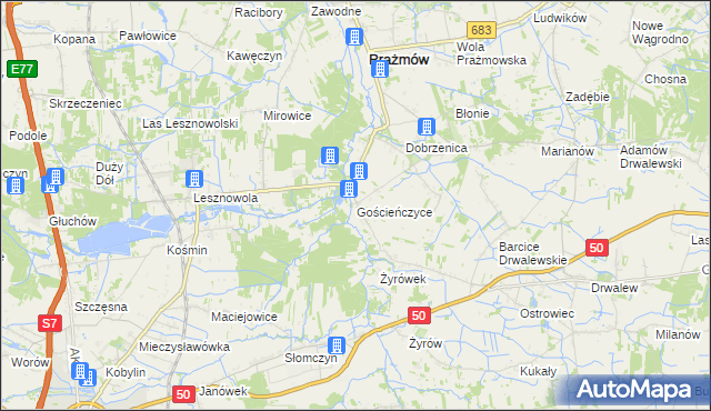 mapa Gościeńczyce, Gościeńczyce na mapie Targeo