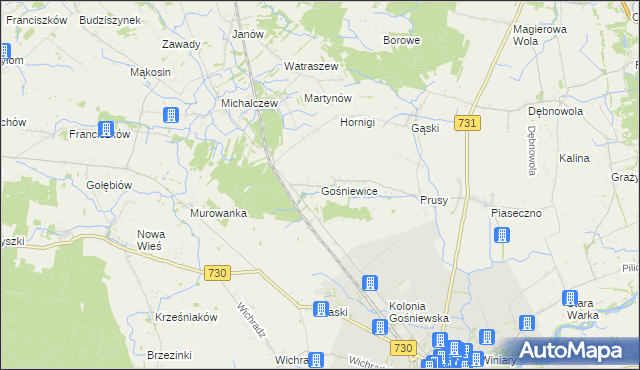 mapa Gośniewice gmina Warka, Gośniewice gmina Warka na mapie Targeo