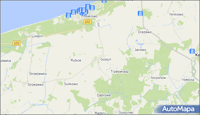 mapa Gostyń gmina Świerzno, Gostyń gmina Świerzno na mapie Targeo