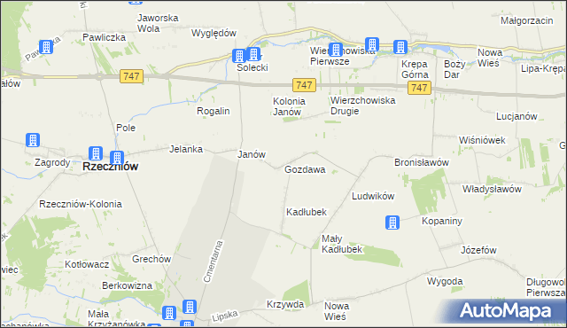 mapa Gozdawa gmina Sienno, Gozdawa gmina Sienno na mapie Targeo