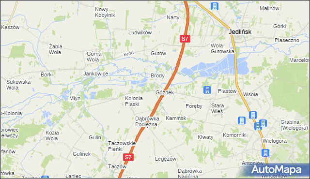 mapa Gózdek gmina Zakrzew, Gózdek gmina Zakrzew na mapie Targeo