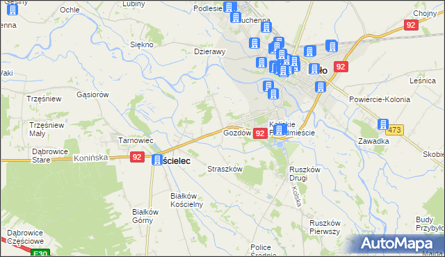 mapa Gozdów gmina Kościelec, Gozdów gmina Kościelec na mapie Targeo