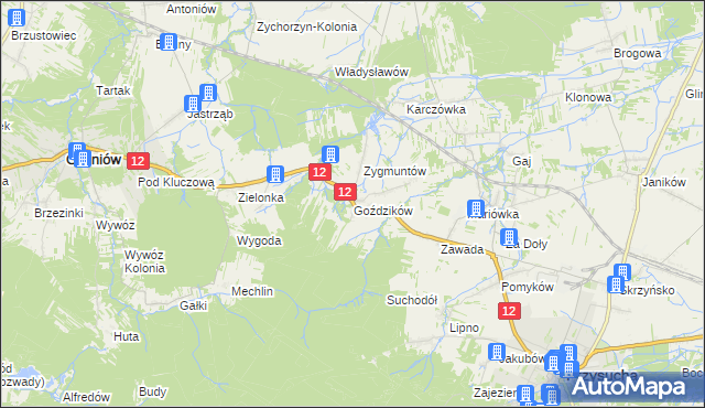 mapa Goździków gmina Gielniów, Goździków gmina Gielniów na mapie Targeo