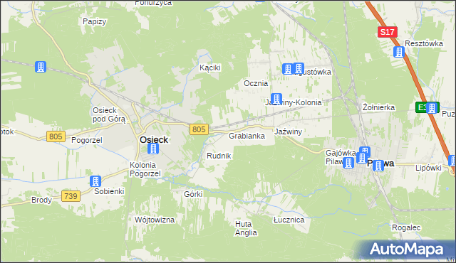 mapa Grabianka, Grabianka na mapie Targeo