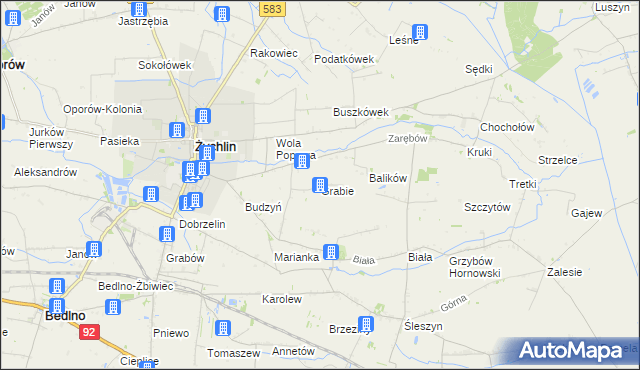 mapa Grabie gmina Żychlin, Grabie gmina Żychlin na mapie Targeo