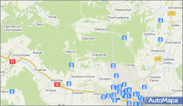 mapa Grabieniec gmina Turek, Grabieniec gmina Turek na mapie Targeo