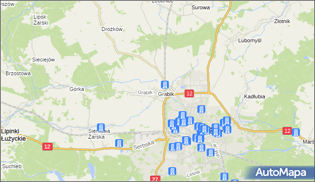mapa Grabik gmina Żary, Grabik gmina Żary na mapie Targeo