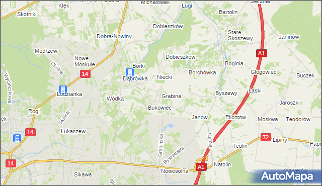 mapa Grabina gmina Nowosolna, Grabina gmina Nowosolna na mapie Targeo