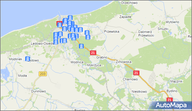 mapa Grabno gmina Ustka, Grabno gmina Ustka na mapie Targeo