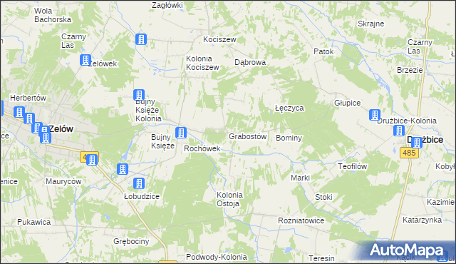 mapa Grabostów gmina Zelów, Grabostów gmina Zelów na mapie Targeo