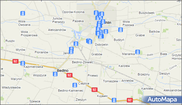 mapa Grabów gmina Żychlin, Grabów gmina Żychlin na mapie Targeo