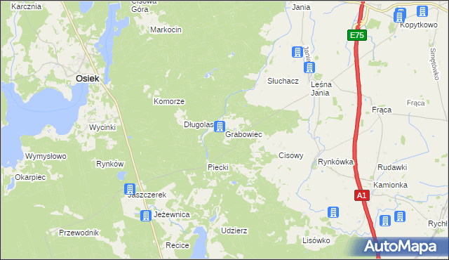 mapa Grabowiec gmina Osiek, Grabowiec gmina Osiek na mapie Targeo