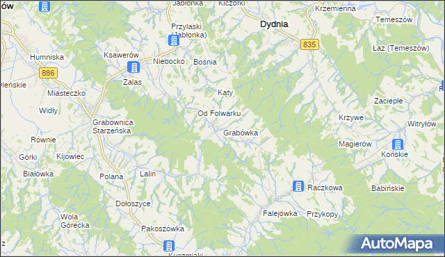 mapa Grabówka gmina Dydnia, Grabówka gmina Dydnia na mapie Targeo