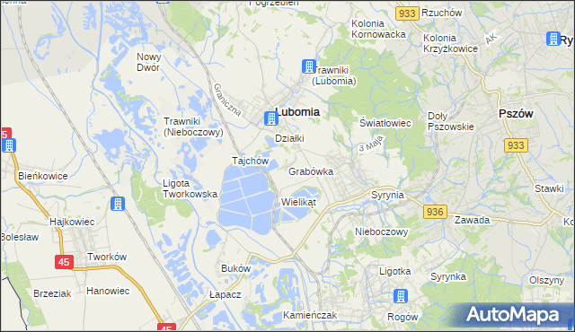 mapa Grabówka gmina Lubomia, Grabówka gmina Lubomia na mapie Targeo